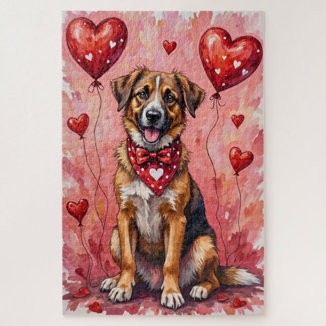 Quebra-cabeça Anatolian Shepherd Valentine Dog Art with Hearts (Vertical)