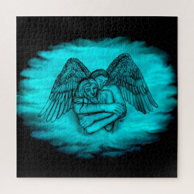 Quebra-cabeça Angel Eros in Love, design preto e verde (Vertical)