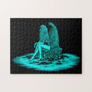 Quebra-cabeça Angel, perdido no pensamento, Design preto e verde