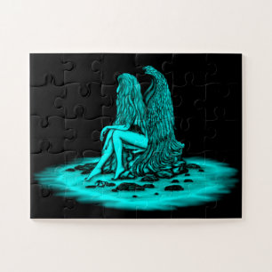 Quebra-cabeça Angel, perdido no pensamento, Design preto e verde