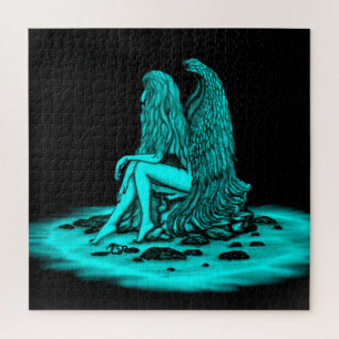 Quebra-cabeça Angel, perdido no pensamento, Design preto e verde