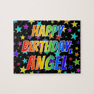Quebra-cabeça "ANGEL" Primeiro Nome, Diversão "FELIZ ANIVERSÁRIO