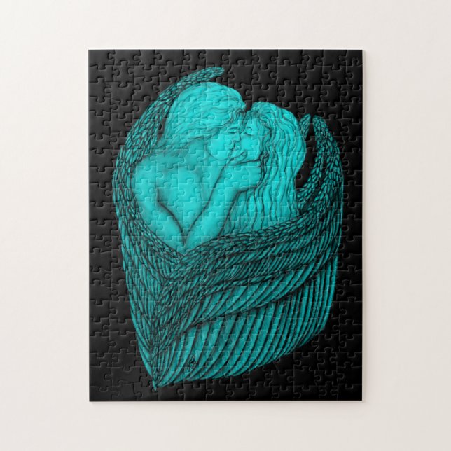 Quebra-cabeça Angels Kissing, Design preto e verde (Vertical)