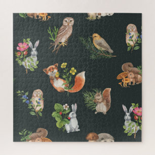 Quebra-cabeça Animais da Floresta de Aquarelas: Cute Sem Costura