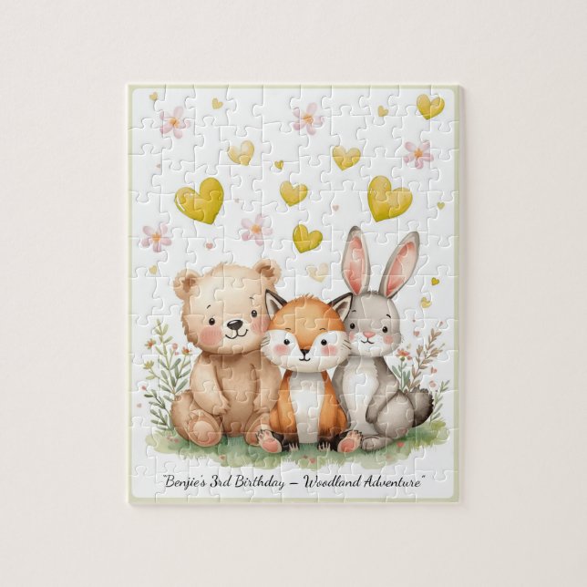 Quebra-cabeça Animais da Floresta Urso Raposa Coelho Coração Ama (Vertical)