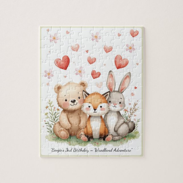 Quebra-cabeça Animais da Floresta Urso Raposa Coelho Coração Flo (Vertical)