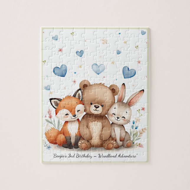 Quebra-cabeça Animais da Floresta Urso Raposa Coelho Corações Az (Vertical)