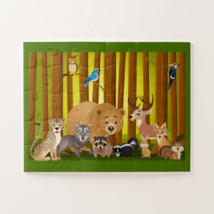 Quebra-cabeça Animais de Desenho Animado na Floresta
