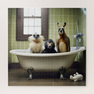 Quebra-cabeça Animais engraçados no banheiro