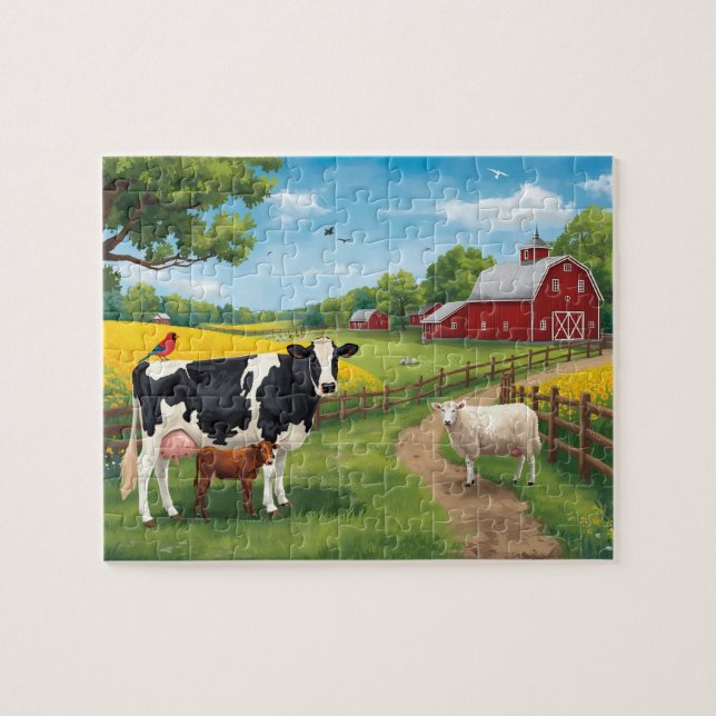 Quebra-cabeça Animais Felizes da Fazenda Celeiro Vermelho Cena R (Horizontal)