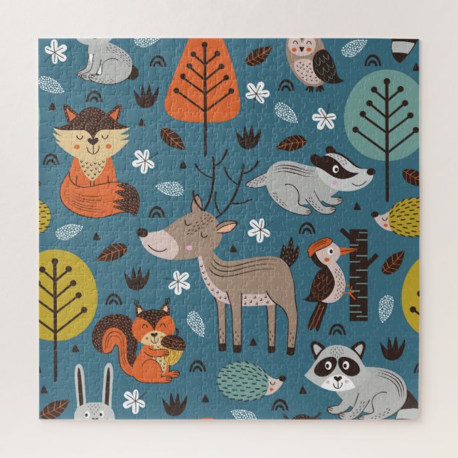 Quebra-cabeça Animais florestais, azul, estilo escandinavo (Vertical)
