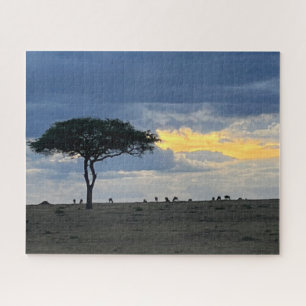 Quebra-cabeça Animais pastando no Quênia ao pôr do sol