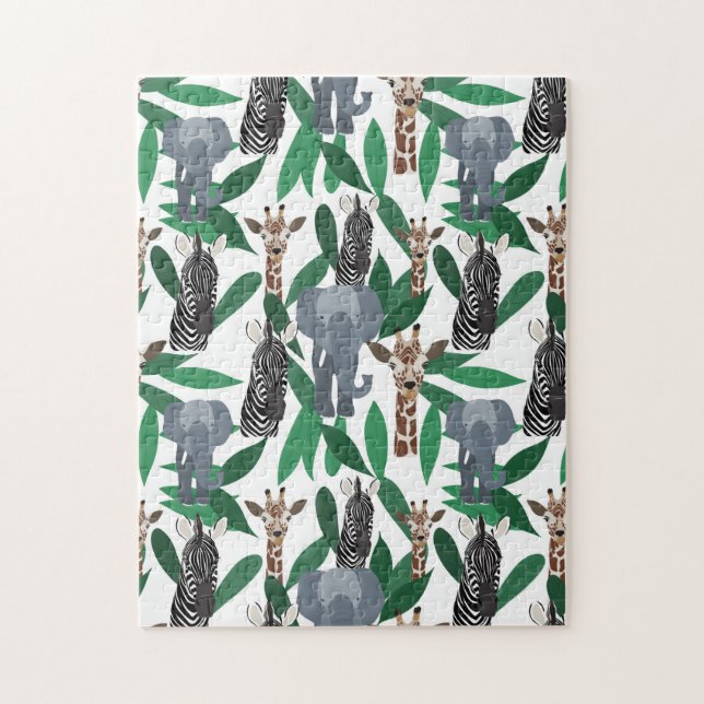 Quebra-cabeça Animais Safari do Elefante Girafa-Zebra Selva (Vertical)