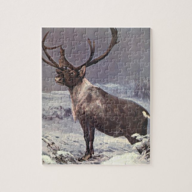 Quebra-cabeça Animais Selvagens Antigos, Rena Caribu por CE Swan (Vertical)