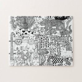 Quebra-cabeça Animais Selvagens Arte Preta e Branca Desenhada à