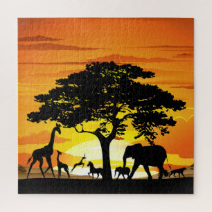 Quebra-cabeça Animais Selvagens no Sunset da savana africana