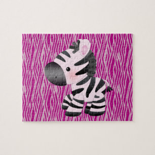 Quebra-cabeça animal cor-de-rosa bonito da zebra 