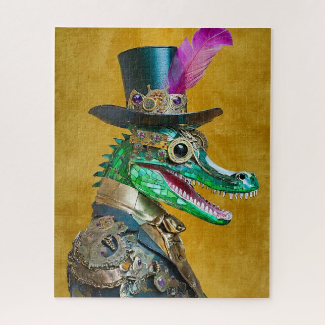 Quebra-cabeça Animal de festa Steampunk do Mardi Gras Jacaré (Vertical)