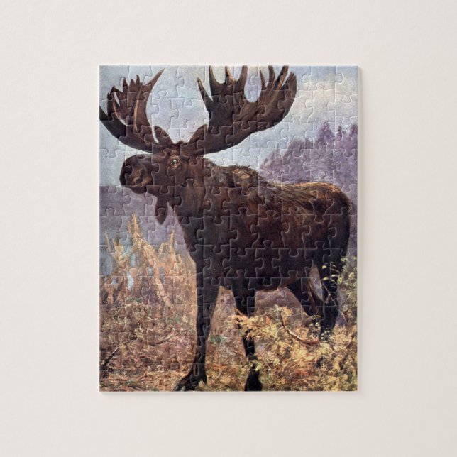 Quebra-cabeça Animal Selvagem Antigo, Alce ou Uapiti por CE Swan (Vertical)