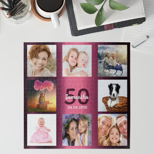 Quebra-cabeça Aniversário 50 foto-colagem mulher roxa