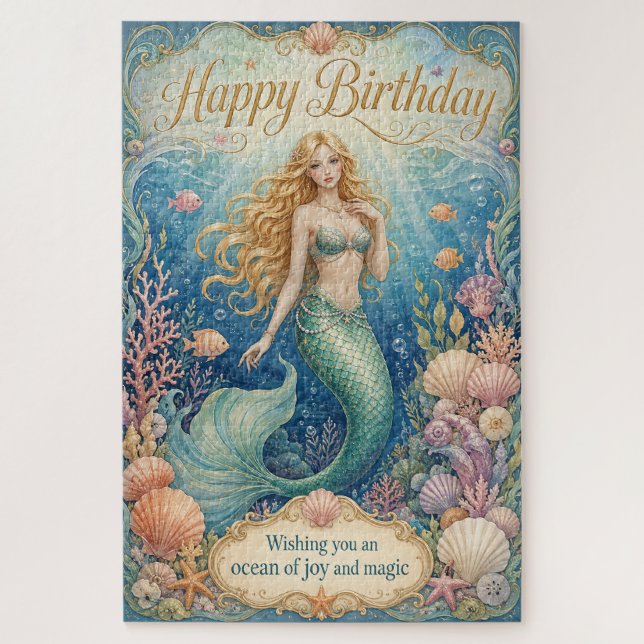 Quebra-cabeça Aniversário da Sereia Encantada Sob as Ondas (Vertical)
