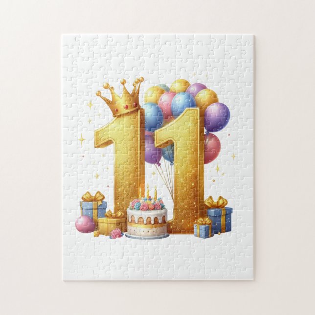 Quebra-cabeça Aniversário de 11 anos dourado (Vertical)