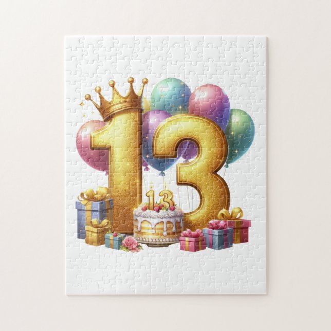 Quebra-cabeça Aniversário de 13 anos dourado (Vertical)