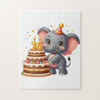 Quebra-cabeça Aniversário de 16 anos do Elefante Fofo