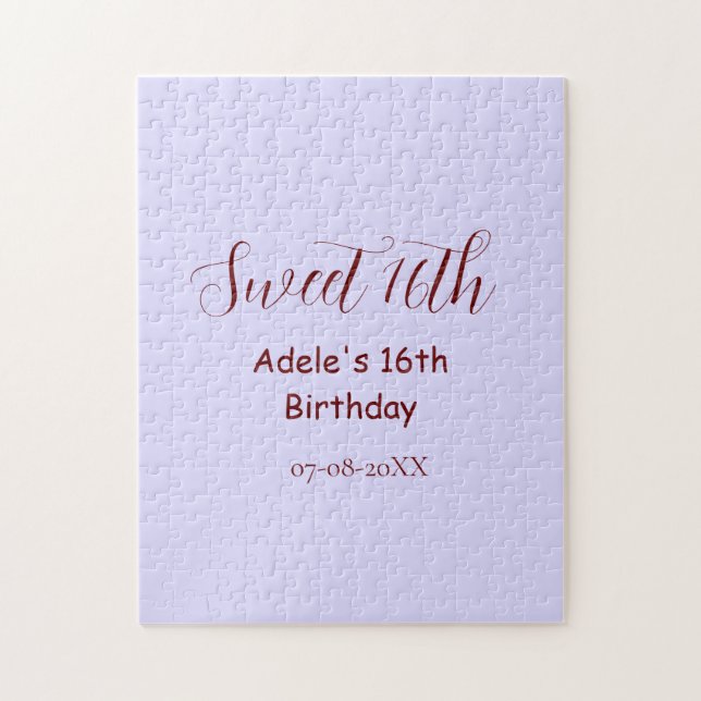 Quebra-cabeça Aniversário de 16 anos doce nome roxo pastel retro (Vertical)