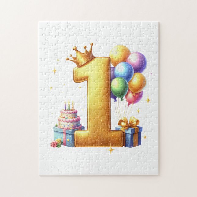 Quebra-cabeça Aniversário de 1 ano Dourado (Vertical)