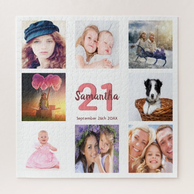Quebra-cabeça aniversário de 21 anos foto colagem branca (Vertical)