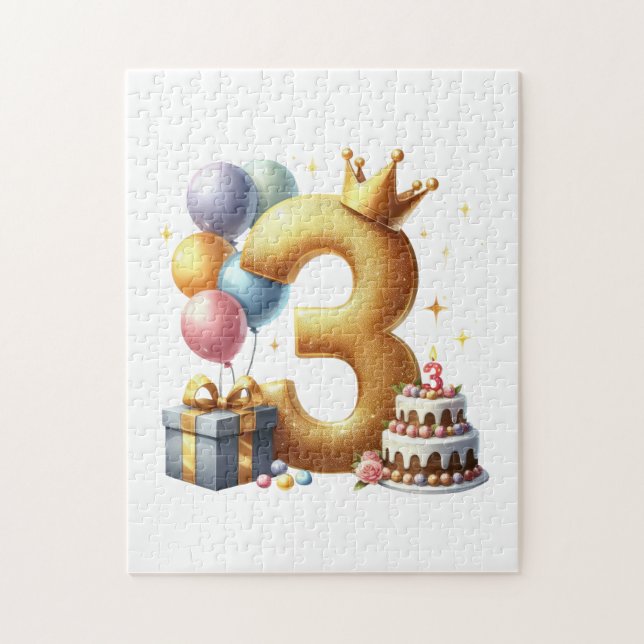 Quebra-cabeça Aniversário de 3 anos dourado (Vertical)