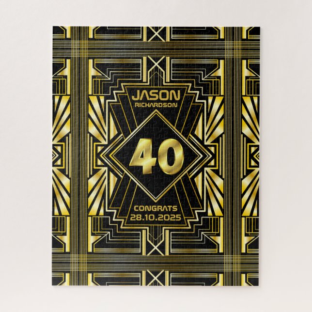 Quebra-cabeça aniversário de 40 anos Art Deco Dourado Excelente  (Vertical)