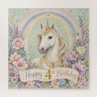 Quebra-cabeça Aniversário de 4 anos Unicórnio Elegante Arco-íris
