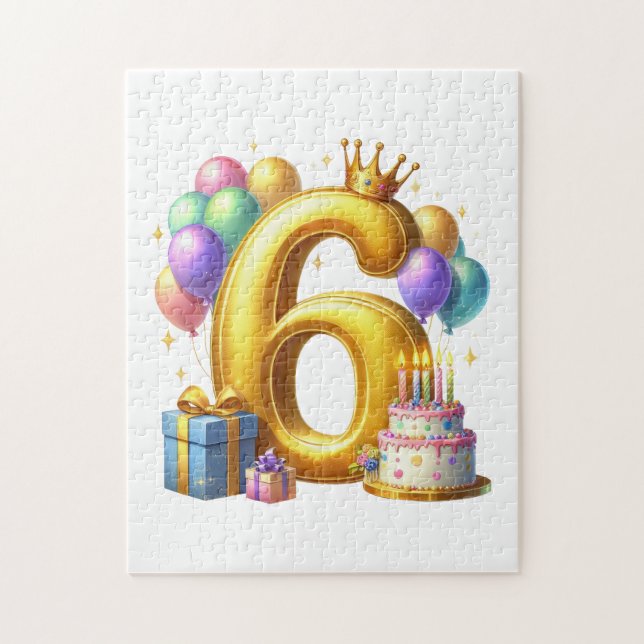 Quebra-cabeça Aniversário de 6 anos dourado (Vertical)