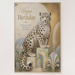 Quebra-cabeça Aniversário do Leopardo da Neve Dourado Elegância