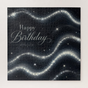 Quebra-cabeça Aniversário Elegante Preto Prata Diamante Ondas