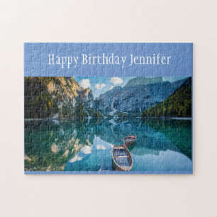 Quebra-cabeça Aniversário Personalizado Nome Mountain Lake Canoe