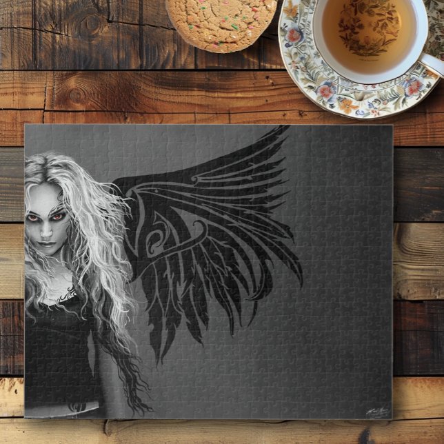 Quebra-cabeça Anjo Caído Tribal Preto Edgy Olhos Vermelhos Gótic (Criador carregado)