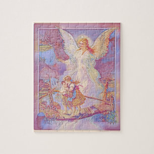 Quebra-cabeça Anjo-da-guarda, crianças e ponte no Pastel