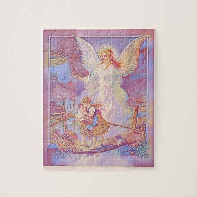 Quebra-cabeça Anjo-da-guarda, crianças e ponte no Pastel (Vertical)