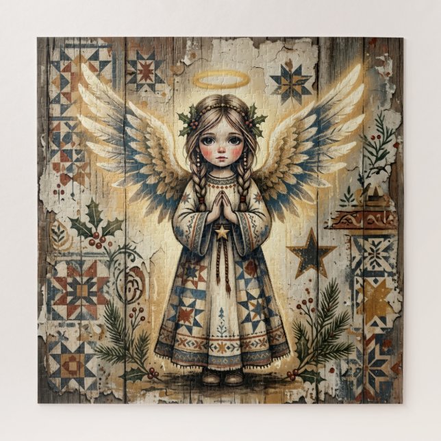 Quebra-cabeça Anjo de Natal em Arte Popular (Vertical)
