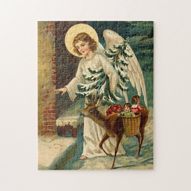 Quebra-cabeça Anjo do natal vintage com cervos (Vertical)