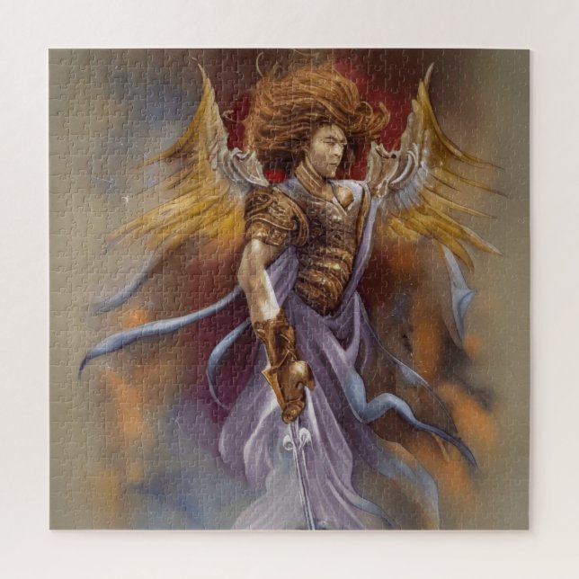 Quebra-cabeça Anjo Guerreiro de Proteção em Aquarela Lavanda (Vertical)
