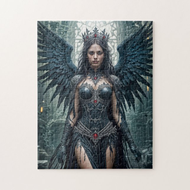 Quebra-cabeça Anjo Negro Gótico em Antigo Salão (Vertical)
