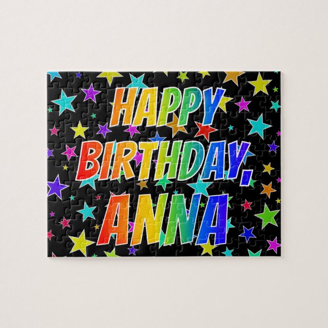 Quebra-cabeça "ANNA" Primeiro Nome, Diversão "FELIZ ANIVERSÁRIO" (Horizontal)