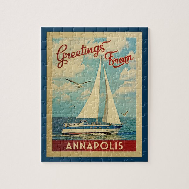 Quebra-cabeça Annapolis Sailboat Viagens vintage Maryland (Vertical)