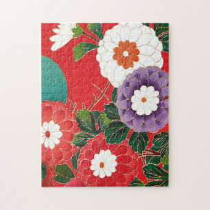 Quebra-cabeça Anterior Brocade Japonês Vermelho Profundo