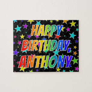 Quebra-cabeça "ANTHONY" Primeiro Nome, Diversão "FELIZ ANIVERS