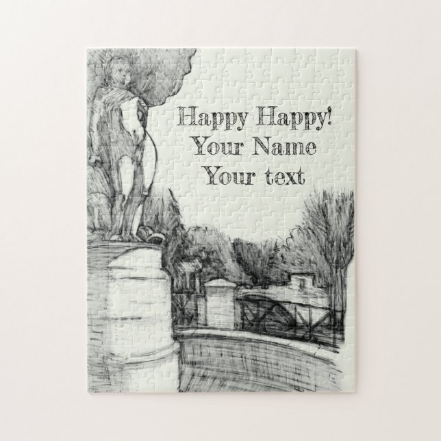 Quebra-cabeça Antiga fonte no parque com o menino da escultura (Vertical)